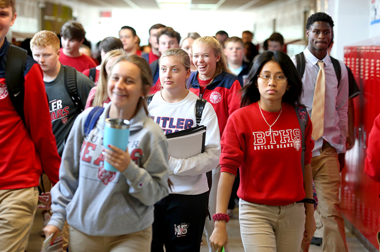 students in hallway